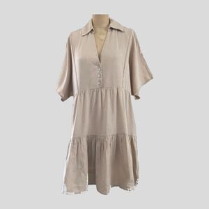 Zara Tan Linen Collared Oversized Mini Neutral Short Sleeve Casual Shirt Dress S